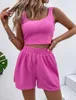 Survêtements Femme Femme Côtelé Crop Débardeur Short Ensemble Pyjama Décontracté Uni Camisole Piste 2 Pièces Encolure Dégagée Haute Stretch Été