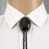 Bolo binder oval form svart agateoxny bolo slips för man indisk cowboy western cowgirl läder rep zink legering slips sida hkd230719