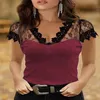 Women's Plus Size T-Shirt Plus Size 5XL Casual V-neck Lace Short Sleeve T-shirt for Women Spring Winter Clothes Y2K Sexy Solid Tee Shirt Office Lady Top 230719