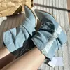 Buty plisowane dżinsowe buty kostki damskie w 2023 r. Jesienna jesienna palca gęste wysokie obcasy kowbojski but damski Plus size 42 Blue dżinsy buty Botas Z230719