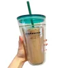 Canecas Starbucks Edição Limitada 2021 Tampa Verde Clássica Copo Canudo de Vidro Dupla Camada Grande Capacidade 194h