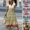 Saias Boho Retrô Estampa Floral Feminina 2023 Verão Cintura Alta Evasê Plissada Longa Casual Saia de Férias Praia