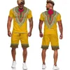 Survêtements pour hommes Été Africain Dashiki T-Shirt/Costume Décontracté 3D Imprimé Style Ethnique Deux Pièces Ensemble Couple Manches Courtes Folk-Personnalisé Survêtement