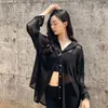 Stage Wear Loose Latin Dance Tops Women Black Mesh Long Sleeves Cardigan Adult Practice Clothes Rumba Sexy Shirt DNV18014