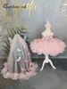 Sukienki dziewczynki Puszysta dziewczyna różowa sukienka dla niemowląt i pociąg kwiatowy sukienka Bowknot Urocza suknia urodzinowa dziecięca Frist Exchange 230718