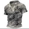 Mens Polos retro polo shirt 3D printing compass lapel mens casual golf clothing summer short sleeved Tshirt holiday 230718