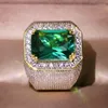 Wedding Rings European And American Big Green Zircon Ring For Men & Women Party Travel Jewelry Gift Prong Setting 2023