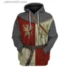 Herrtröjor tröjor män cool 3d tryck medeltida riddare hoodies romerska krigare solider enhetlig cosplay vintage riddare templar pullober plus sie t230719