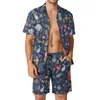 Męskie dresy noszą szopa plażowa bajka bajka leśna kreska koszulka letnia design szorty 2 -części