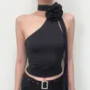 Kurzes Tank-Top für Damen mit floralem Bindeband