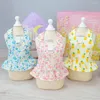 Hundkläder Petklänning med dragkraft Ring Wide Shoulder Strap Flower Print Ruffled Hem Princess Spring Summer Thin Puppy