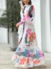 Городские сексуальные платья элегантные рисунки с длинным рукавом платье для вечеринки весна подставка для воротника Рубашка по поясу женщин мода высокая талия 230719