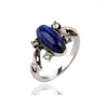 Suministros para fiestas The Vampire Diaries Ring Elena Caroline Katherine 925 joyería de plata esterlina para mujer 1:1 azul lapislázuli