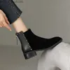 Boots New Autumn Boots Women's Cashmere Leather Shoes Women Square Square Thervby High Heels Women's Boots Winter Rivet Zipper Modern Boots Z230719