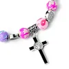 Pulseiras de elos católicas com rosário em cruz e pulseira com contas de cristal