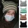 Beanie / Skull Caps Cappello giapponese Harajuku Beanie per le donne Ragazze Punk Gothic Cat Ear Cappello lavorato a maglia Autunno e inverno Caldo berretto di lana lavorato a maglia a righe J230719