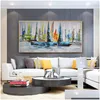 Gemälde Boot Meer Poster Ölgemälde auf Leinwand Drucke Landschaft Colorf Wandbilder für Wohnzimmer Home Decor Poster und Drop D Dhyzk