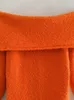 Robes décontractées épaules dénudées robe pull Orange Mini tricoté pour les femmes automne hiver à manches longues femmes dames Streetwear
