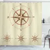 Tenda da doccia nautica per doccia, motivo marino, vita marina, tema yacht, fondale in legno colorato, timone, bussola, immagine marina, set di decorazioni per il bagno in tessuto