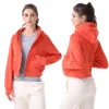 Lu Womens Autumn Hoodies Sweatshirt Yoga Tjock Jacka Ladies Gym Workout Coat Full Zipper Fleece Loose Workout Pullover