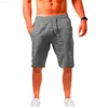 Mäns shorts Men's Sports Casual Shorts 2023 Summer New Loose Cotton Linen Breattable Capris Solid Man Drstring Elastic Midje Beach Pants L230719