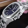 for case Women auto Ro clasp silver square Swiss origianl pp mens men blue quartz movement date waterproof analog wristwatch