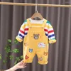 Completi di abbigliamento Primavera Autunno Vestiti per neonato e ragazza 2 pezzi Tuta manica lunga Cartone animato Birra Top Pantaloni con bretelle per bambini