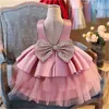 Red Christmas Dresses for kids Girls Backless Bow Elegant Wedding Birthday Party Gown Green Xmas New Year Princess Dress Costume