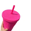 2021 Studded Cup Tumblers 710 ml mattrosa plastmuggar med halmfabriksförsörjning4396886