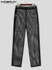 Erkek pantolon moda erkek pantolon örgü patchwork elastik bel şeffaf sokak kıyafetleri rahat pantolonlar fitness seksi pantalon s-5xl inerun 230718