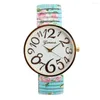 Wristwatches Women's Quartz Watch Luxury Ladies Elastic Bracelet Simple Digital Big Dial Printed Silicone Strap