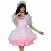 Sissy Maid Lockable Organza Light Pink Puffy Dress Tailor-Made costume271z