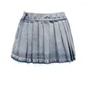 Skirts High Waist Pleated Denim Skirt 2023 Summer Jeans Solid Color Vintage Sexy Streetwear Cowboy Women Ruched Ruffles