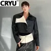 Męskie kurtki C y Spring Designer Krótka dżinsowa kurtka skórzana kolor kontrastowy 2023 Obracki z długim rękawem Męski płaszcz Modna moda 9a7435