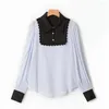 Women's Blouses Women Scallop Trim Blouse Contrast Color Long Sleeve Turn-down Collar Shirt With Buttons Autumn 2023