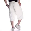 Męskie dżinsy hip hop luźne białe przypływ przycięte spodnie hip-hopowe deskorolki Capri Pants Summer Męski dżins