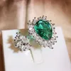 Gioielli moda donna donna cristallo smeraldo forma goccia d'acqua zircone diamante anello in oro bianco festa regalo di compleanno regolabile
