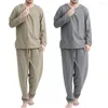 Męska odzież sutna stylowa simpe mężczyźni piżamowi długie spodnie termiczne stałe kolor anty-link nocne do sypialni