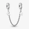 100% 925 Sterling Silver Half Moon and Star Safety Chain Charms Fit Original European Charm Armband Women Wedding Engagem2339