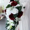 Dekorative Blumen Wassertropfen Rose Hochzeit Brautstrauß Romantische Holding Blumen Brautsträuße Brautjungfer