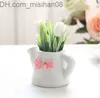 Faux Floral Verdure Petites Plantes Artificielles Tulipes Décoratives Fleurs Mini Bouilloire En Pot Bonsaï Saint Valentin cadeau artisanal 1 ensemble (plantes + vase) Z230719