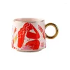 Tasses De Luxe Léger Et De Haute Valeur Ins Style Tasse En Céramique Avec Or Abstrait Café Couple Tasse Bureau Maison Rouge