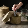 Förvaringskorgar handgjorda korgar cachepot för blommor vävning vävt rotting containerlåda naturligt mellanmål runda