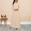 Casual Dresses 2023 Autumn Abaya Islamic Clothing Women's Fashion Elegant O-neck Solid Muslim Dress Dubai Abayas Spring Ladies Long Robe