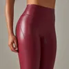 Calças leggings femininas Rooftrelle BuLift couro PU multicoloridas cintura alta elástica sexy justa