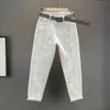 Kvinnors jeans vit bomullspennor pants femme ankel längdbokstäver paljetter denim byxa alla matchar smala kvinnor byxor streetwear 230718