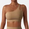 Roupa de ioga sexy sutiã esportivo de um ombro suporte médio sem fio sutiã de ginástica com almofada removível pull up cueca feminina colete