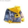 Coat Spring Autumn Denim Jacket Boys and Girls New 2022 Korean version Fashion Patch Work Hooded Jean Jacket Casual Children's Clothing Z230719
