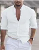 Mens Casual Shirts casual cotton linen shirt plain collar solid long sleeved loose fitting top spring and autumn handsome fashion 230718