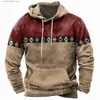 Herrtröjor tröjor män vintage lapptäcke huvtröja hösten färgblock varm långärmad boho etniska hoodies manliga dragkroppsvullar topp t230719